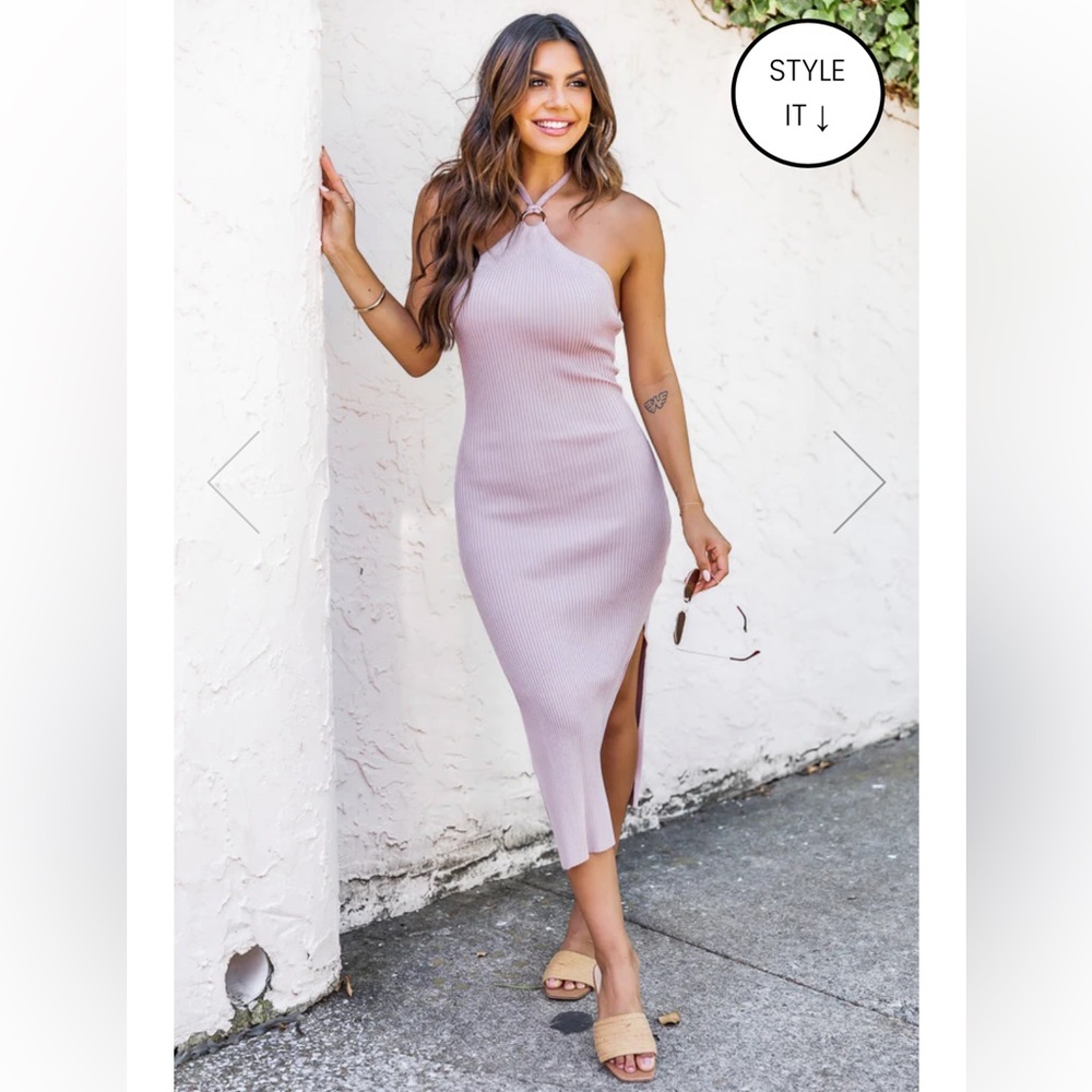 Halter Rib Knit Midi Dress - Bodycon